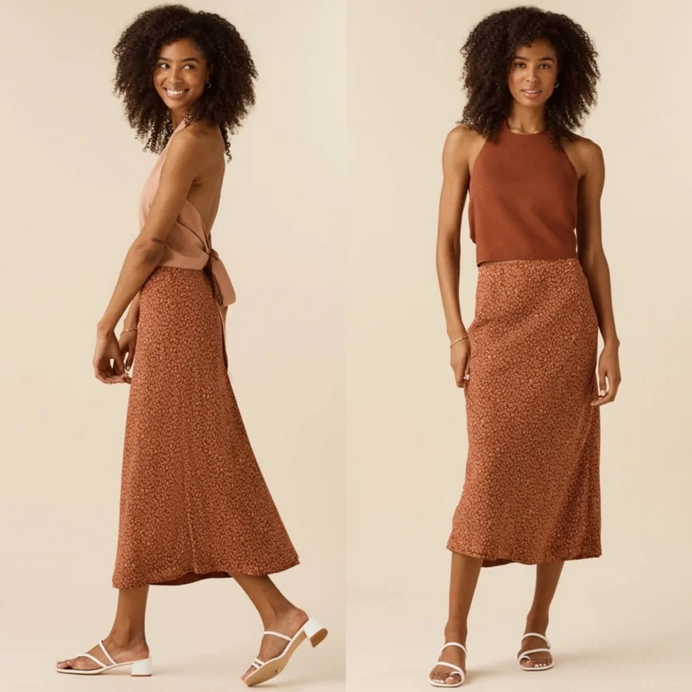 VETTA Rust Floral Midi Skirt - Picture 2 of 7